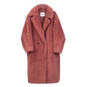 Max Mara Womens Pink Teddy Bear Coat Longline Button Closure Made In Italy Luxur